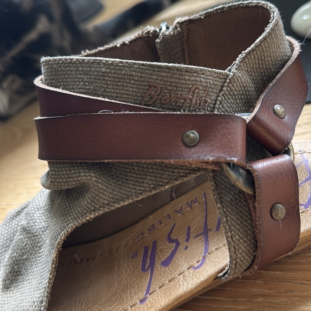 Blowfish Malibu Sandal Womens 8 1/2 canvas/Leather zip up Bohemian Beach casual - Picture 9 of 9